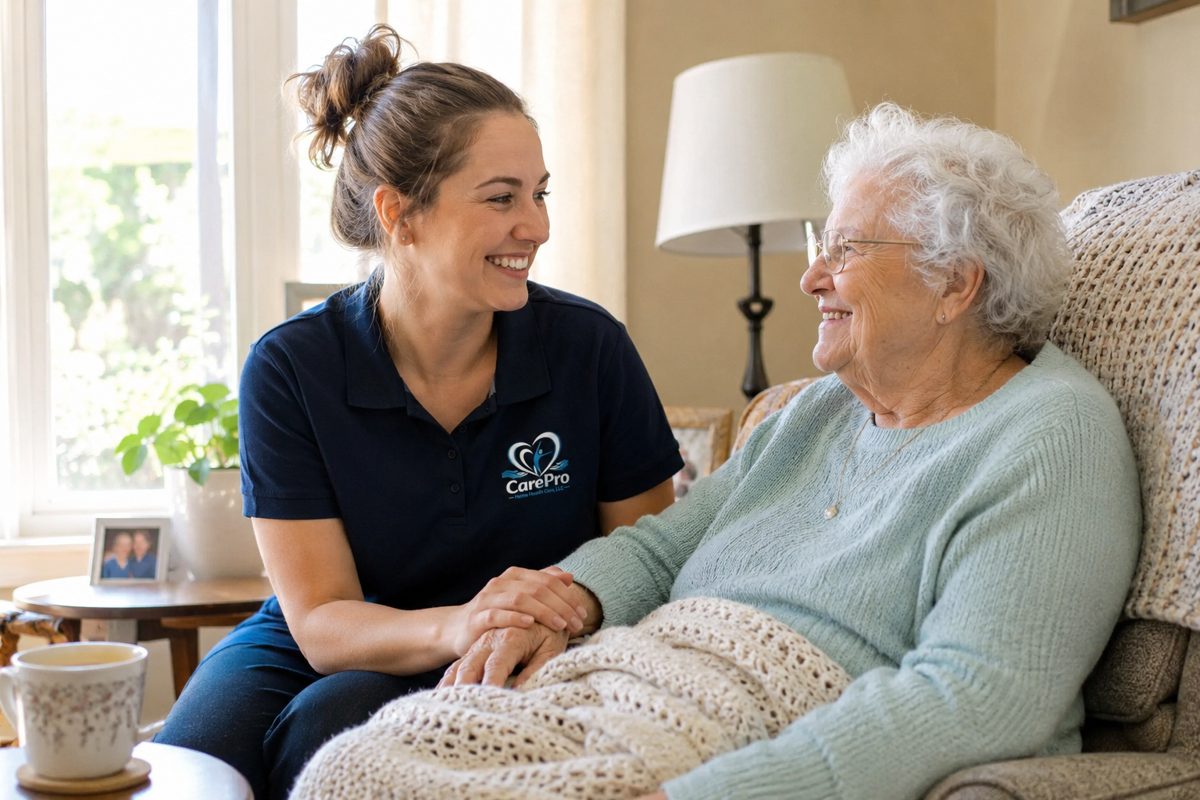 CarePro caregiver with a client at home